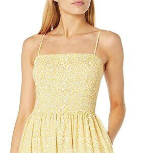 Smock Top Summer Dress, bright yellow Floral print with billowy pleats